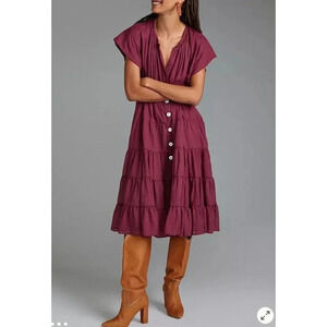 Erika Peña Dress Women’s One Size Tiered Midi Burgundy